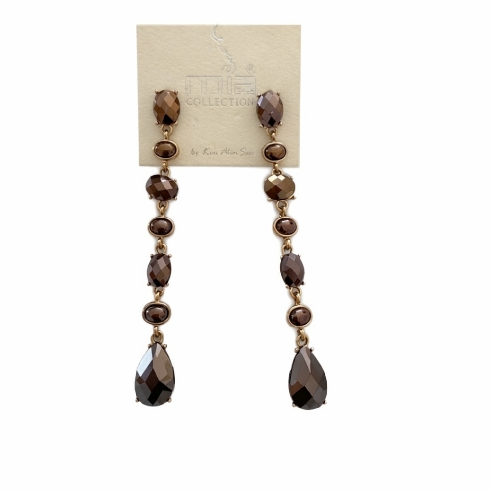 NWT MACYs Mia Collection Brown/Amber DANGLE EARRINGS